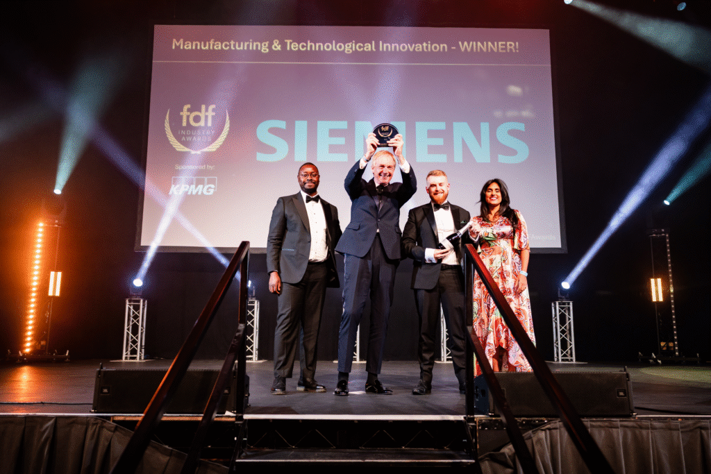 Siemens team celebrating their Manufacturing and Technological Innovation win at the 2026 Food and Drink Federation Awards.