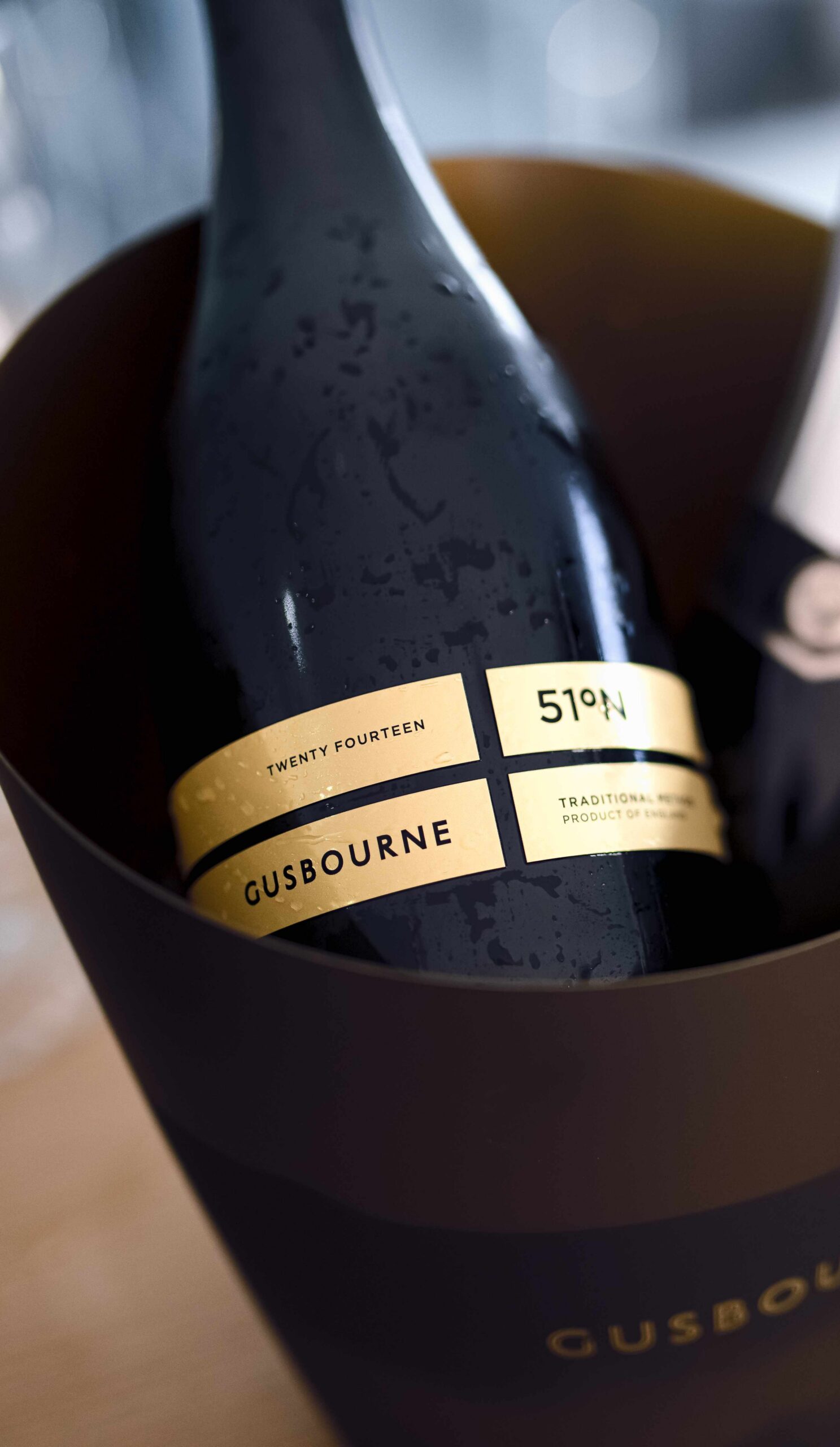 Gusbourne English wine presented in an ice bucket
